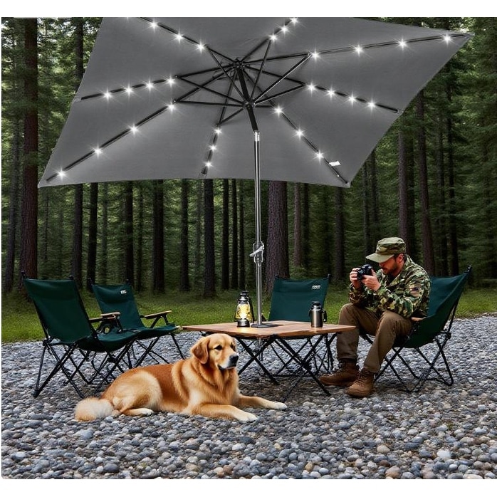 black and beige patio umbrella The LED Swilt™ while a push button batch-07:2024-08-30 Sunnydaze Outdoor Heavy-Duty Fillable Add Base?:No
