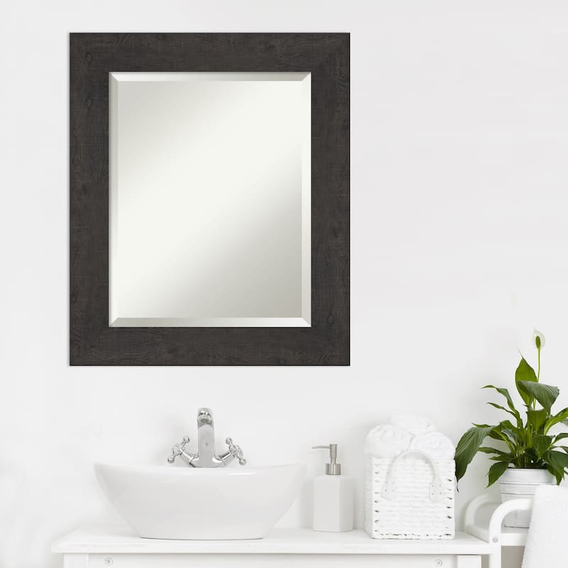 Beveled Bathroom Wall Mirror - Rustic Plank Espresso Frame