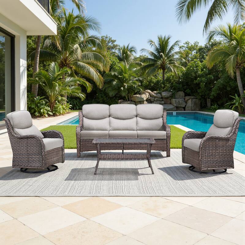 Meyreso 4-Piece Wicker Outdoor Patio Conversation Set with 5-Inch Thick Olefin Cushions