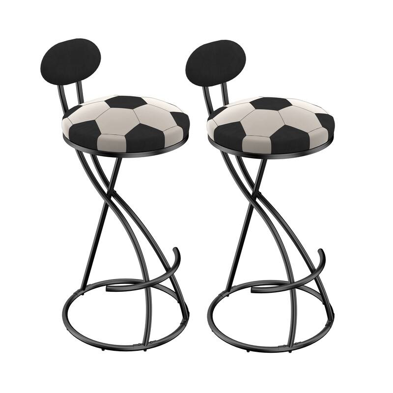 Upholstered S-shaped Barstools Set of 2 Velvet Counter Bar Stools Football Print Round Dining Stool