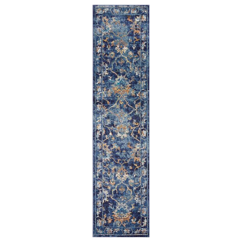 Sevita Gaia Farmhouse Floral Durable Performance Blue Indoor Area Rug - 2'3" x 8'9"