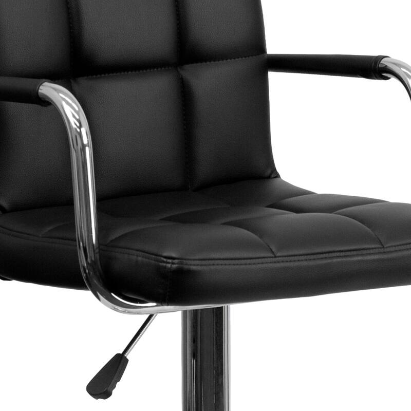 Quilted Vinyl Adjustable Height Barstool with Arms and Chrome Base - 20"W x 18"D x 36.75" - 45.25"H