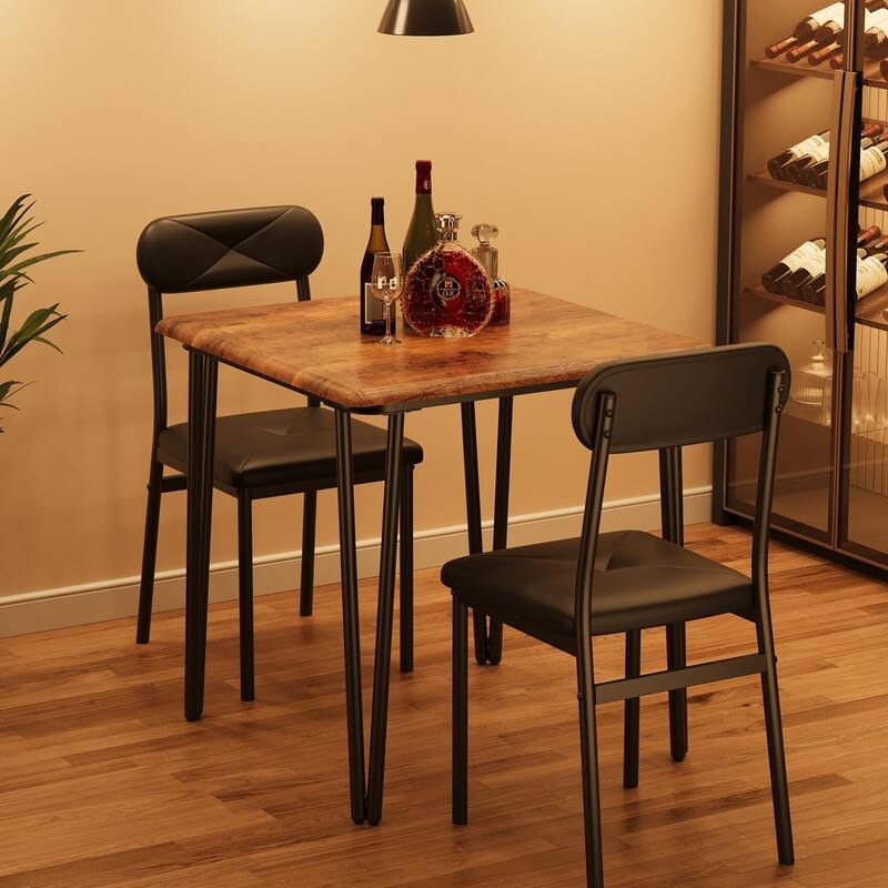Dining Table for 2, Small Square kitchen Dinner Table Set for 2,Space Saving Wood Modern Dinette With Upholstered,3 Piece