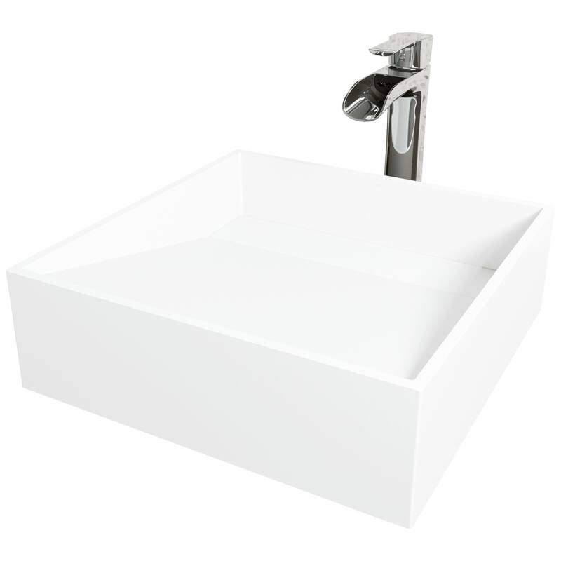 VIGO Starr 15"L x 15"W MatteStone Vessel Sink and Niko 11"H Faucet Set