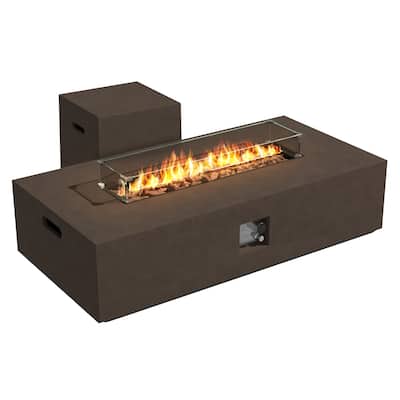 Patio Watcher 56" Rectangular Magnesium Oxide Smokeless Fire Pit Table with Tank Cover and Wind Guard - 20"H x 72"L x 28"W