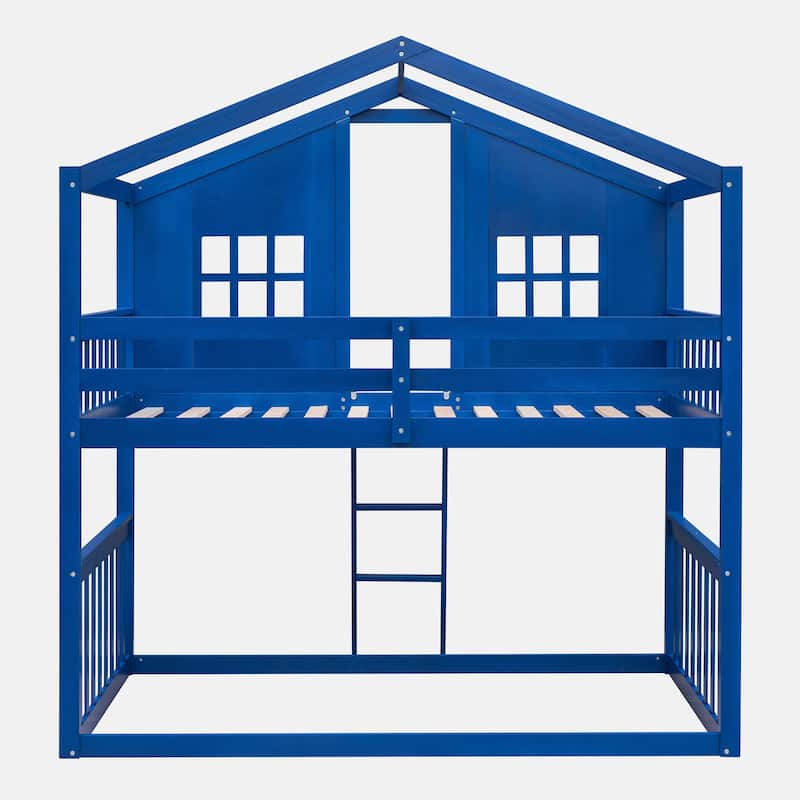 Twin Over Twin House Bunk Bed With Ladder