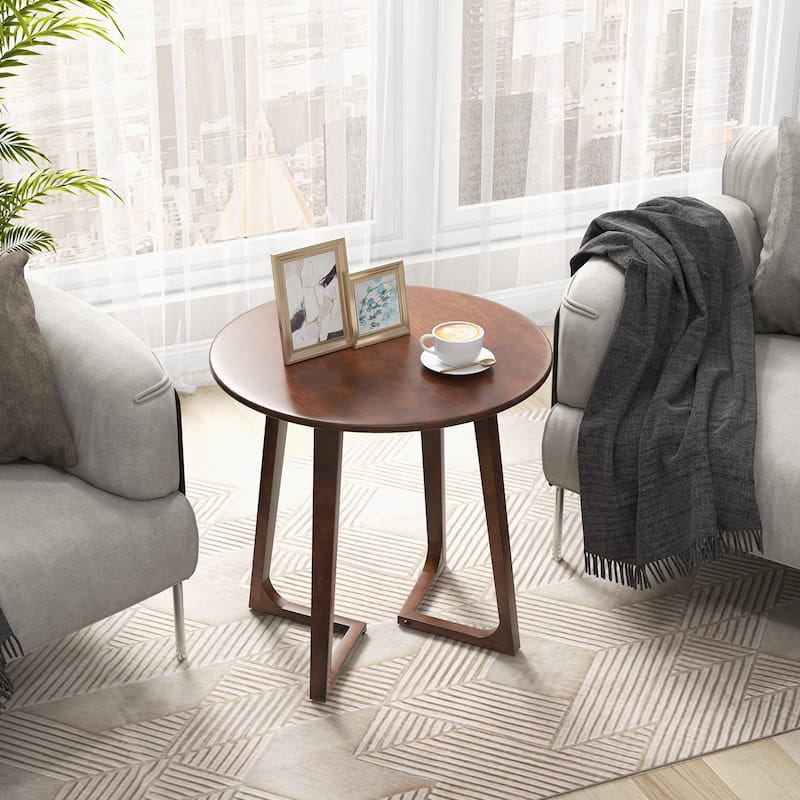 Rubber Wood Round Coffee End Table with V-Shaped Legs and 110 lbs Capacity - 24" x 24" x 24"(L x W x H)