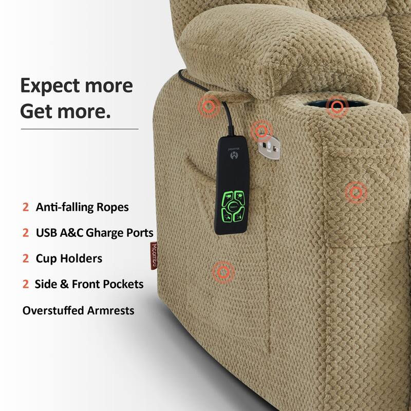 MCombo Small Dual Motor Power Lift Recliner Chair Sofa with Massage and Heat, Infinite Position, USB Ports, Fabric 7893