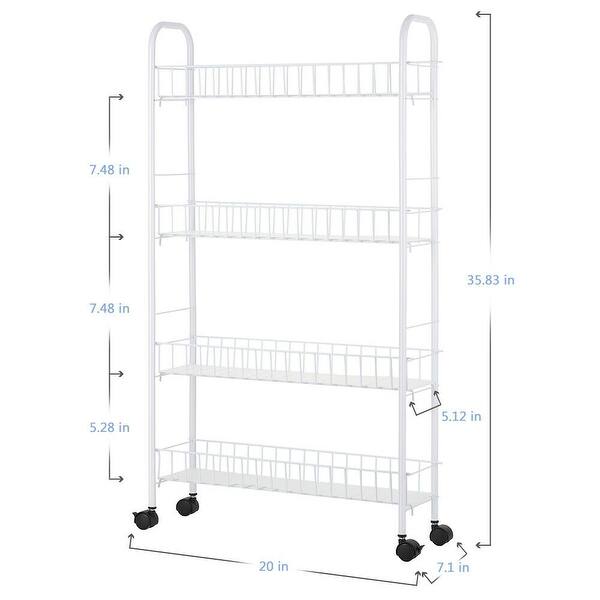 Beyond Sliding Rack 4 Tier Slim Slide Out Storage Rack with Wheels Storage Basket, White ...