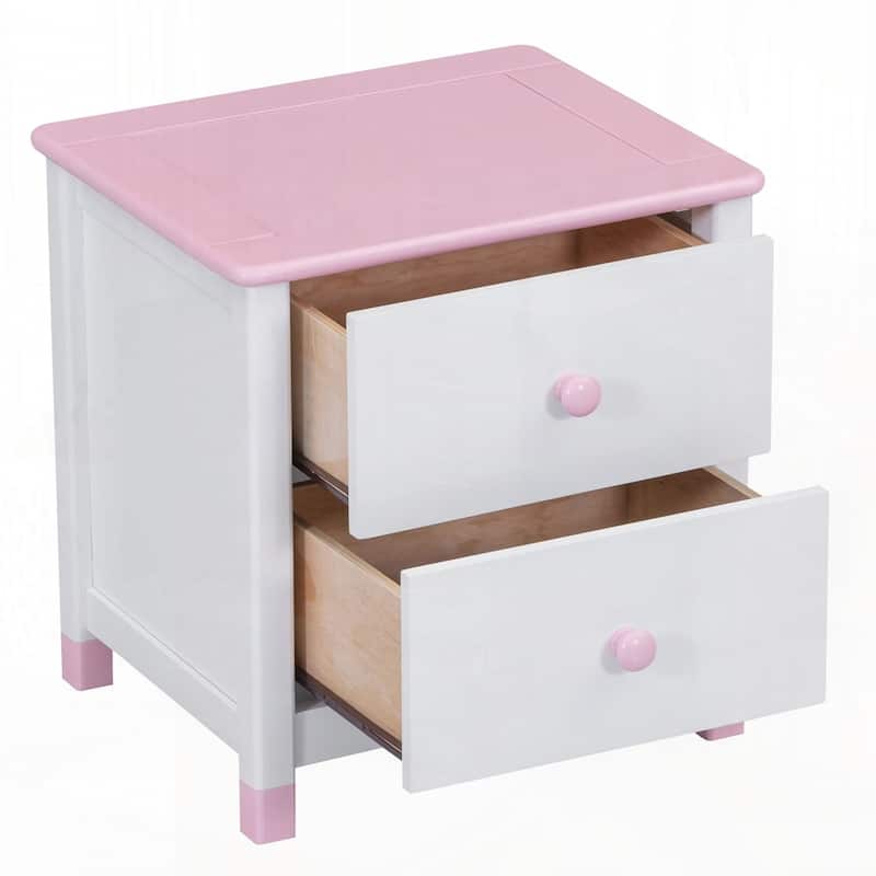 Wooden Nightstand with Two Drawers for Kids