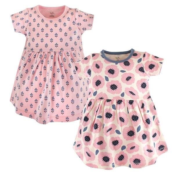 slide 1 of 1, Touched by Nature Baby and Baby Girl Organic Cotton Short-Sleeve Dresses 2pk, Blossoms 12-18 Months - Baby Toddler Blossoms Short Sleeve