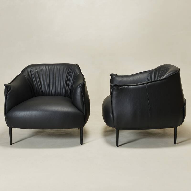 KINWELL 33" Wide Faux Vegan Leather Upholstery Barrel Accent Chair