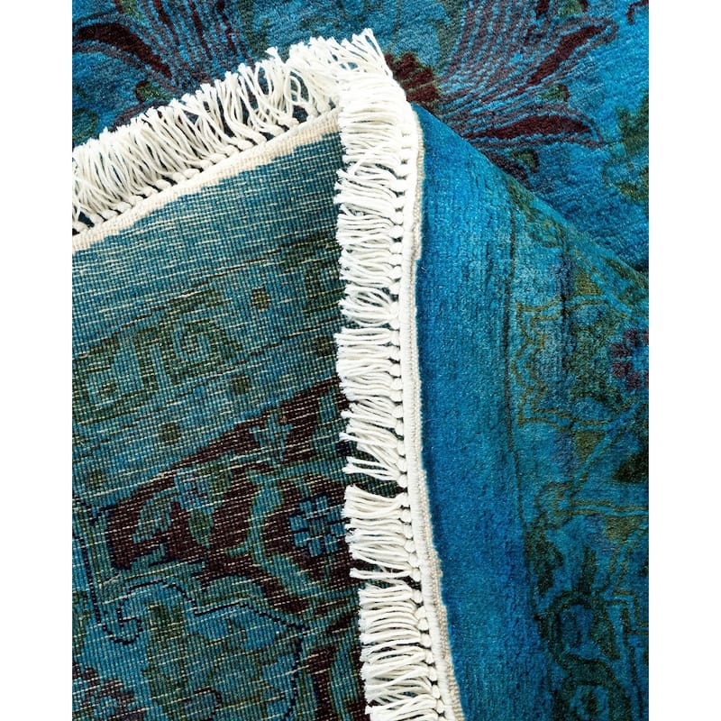 Overton Hand Knotted Wool Vintage Inspired Modern Contemporary Overdyed Blue Round Area Rug - 6' 1" x 6' 1"