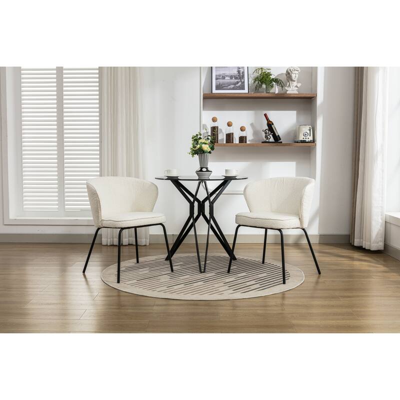Modern 2 Piece Fabric Kitchen Dining Chair with Backrest, Cushions, Metal Legs for Dining Room Kitchen Living Room Bedroom
