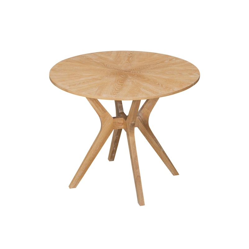 Mid-Century Modern 39.4" Round Dining Table with Intersecting Wooden Legs, Rubberwood & Plywood Construction, Oak Veneer Finish