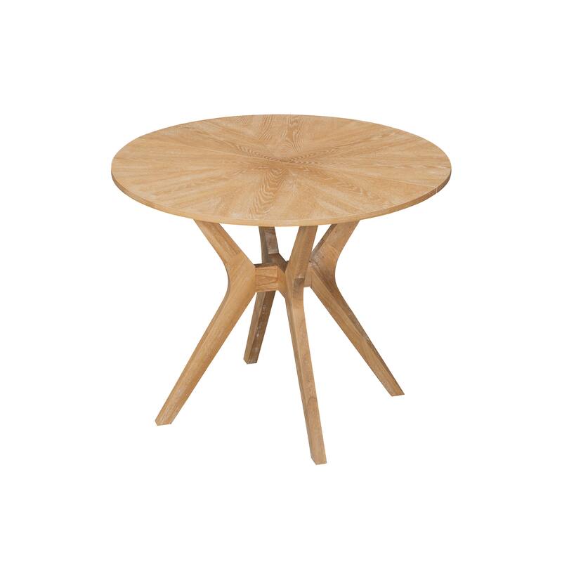 Mid-Century Modern 39.4" Round Dining Table with Intersecting Wooden Legs, Rubberwood & Plywood Construction