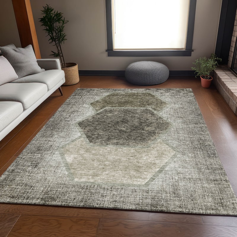 Premium Washable Super Soft Modern Hexy Mayfield Rug - Taupe - 10' x 14' - Rectangle