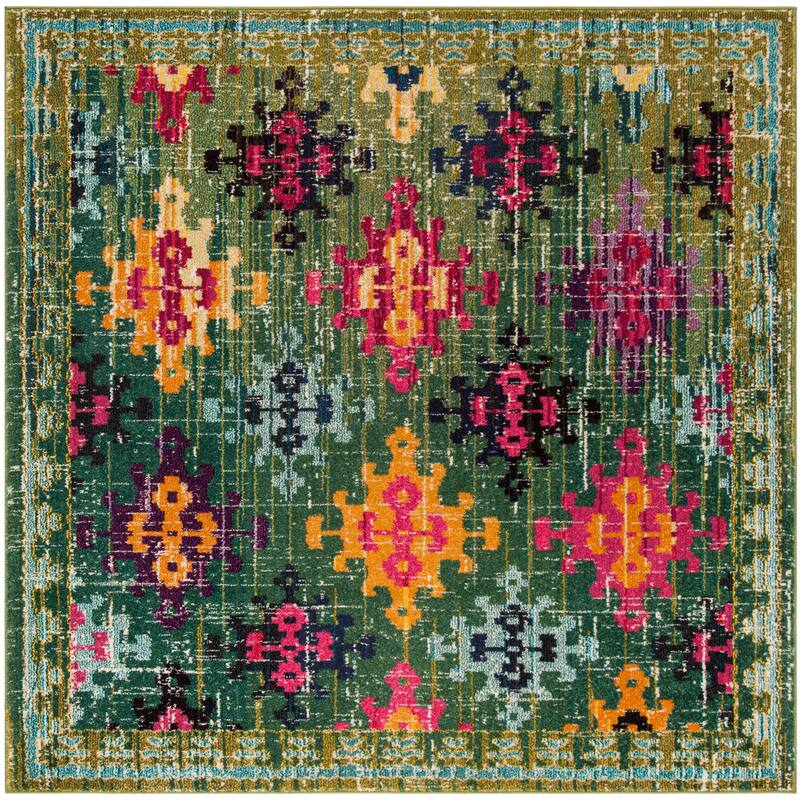 SAFAVIEH Monaco Joanne Distressed Boho Rug - 6'7" Square - Green/Multi