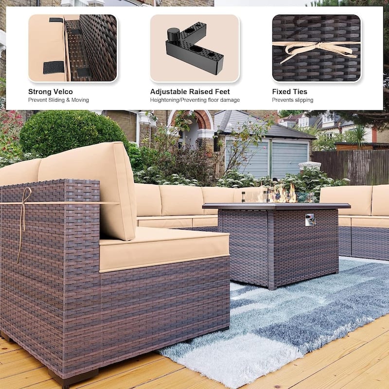 Kullavik 13 Pieces Outdoor Patio Furniture Set with Fire Pit Table