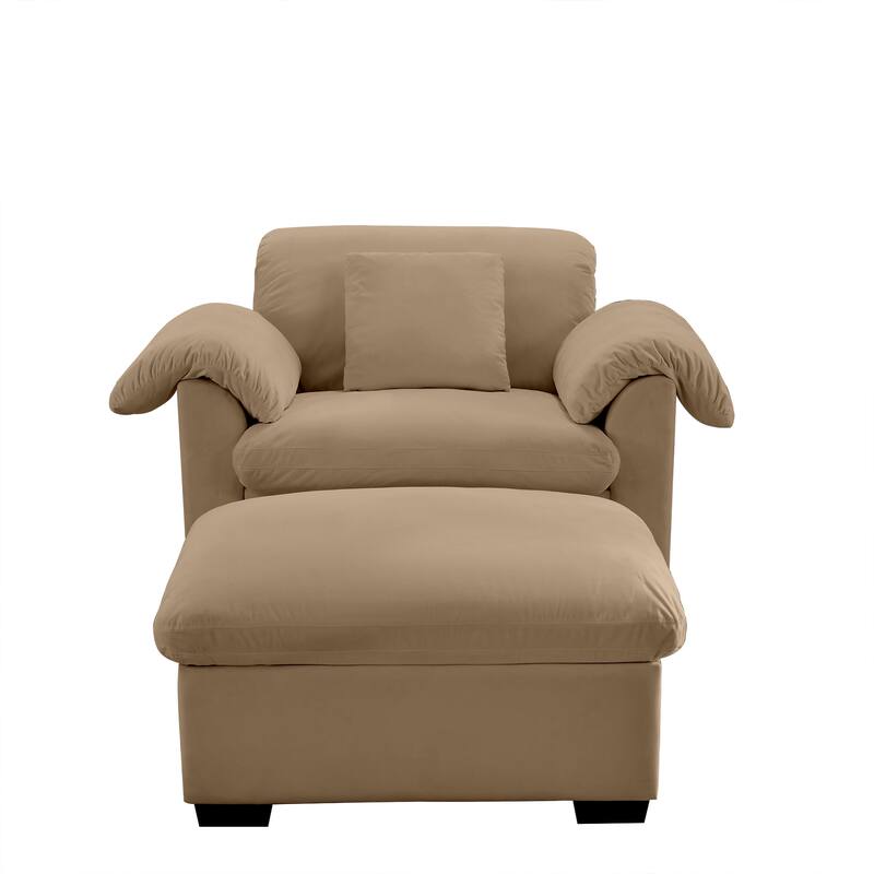 Velvet Deep Seat Storage Sofa Chair with Fluffy Armrest Pillows & Backrest