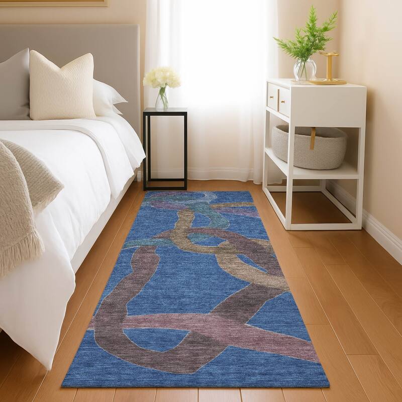 Machine Washable Indoor/ Outdoor Abstract Links Chantille Rug