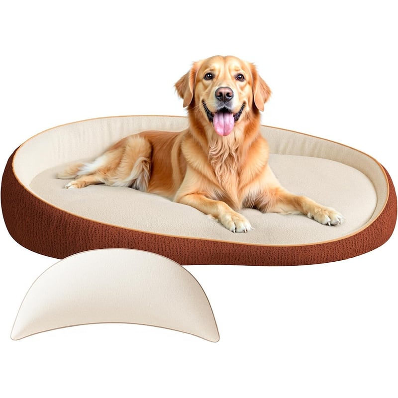 WOWMAX Orthopedic Dog Beds For Extra Large Dogs, With Extra Pillows, Non Slip Bottom Couch Bed With Washable Removable Cover - ORANGE