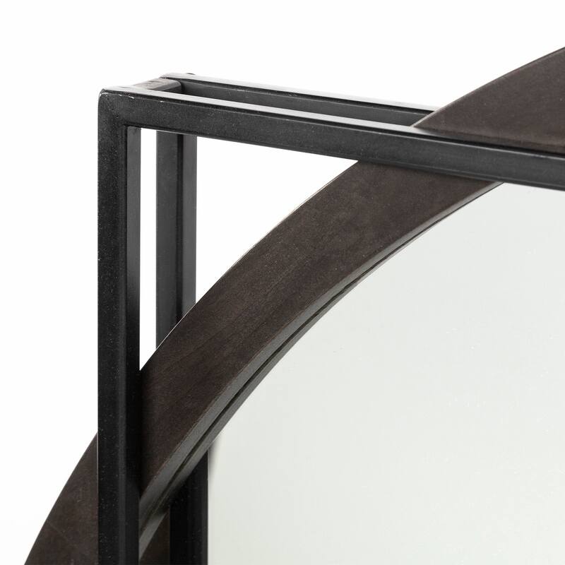 Norbert Black Metal With Brown Solid Wood Frame Round Mirror - 46" x 46"