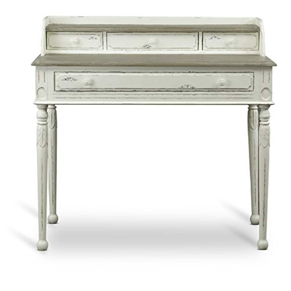 French Accent Writing Desk - Traditional Desk with Storage, 4 Drawers, Distressed White Finish, Home Office Desk