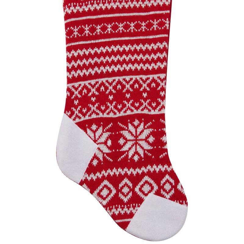 21.5 RedWhite Knitted Snowflake Christmas Stocking with Fleece Cuff