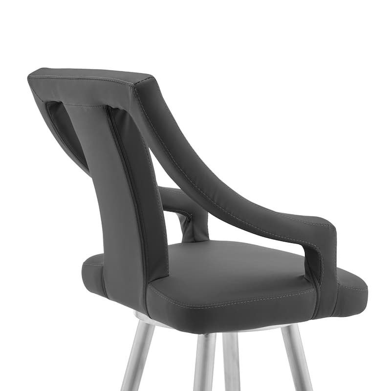 Maxen 26" Grey Faux Leather and Stainless Steel Swivel Counter Stool