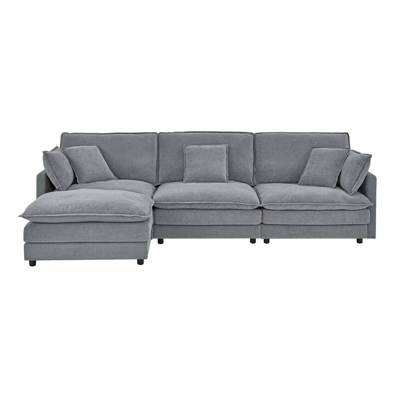 Roomfitters Modular L-Shaped Sectional Sofa with Ottoman, Plush Towel Fabric 4-Seater