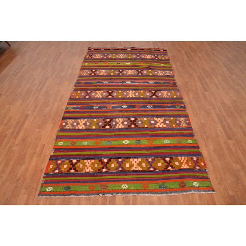 Hand Woven Oriental 100% Wool Carpet Southwestern Tribal Multi-Colored Kilim Area Rug - 10' 11'' X 5' 11''