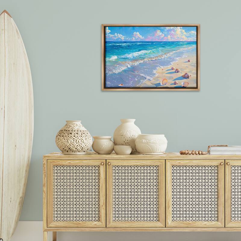 Stupell Seashells Along Sea Shore Framed Floater Canvas Wall Art Design By LSR Design Studio