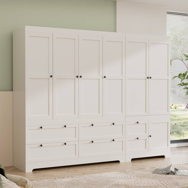 Meyreso White Modular Wardrobe Closet with Drawers, Convertible Stacking Armoire - N/A