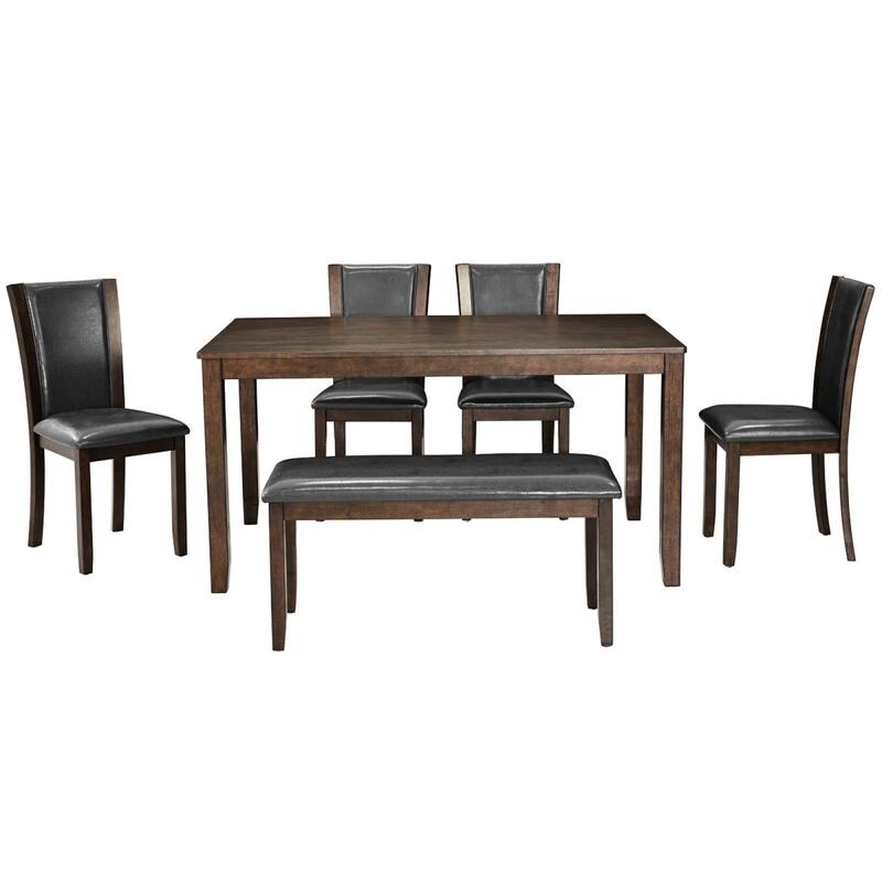 Farmhouse Rustic Style Wooden Dining Table Set with Upholstered Chairs