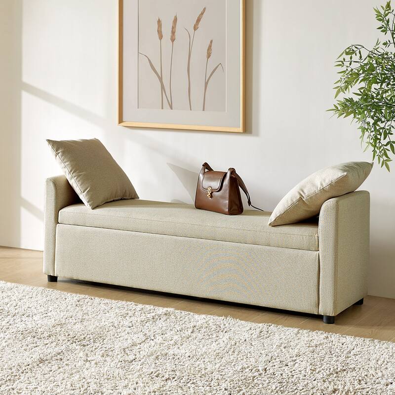 Franco Modern Upholstered Storage Bench with Two Throw Pillows and Thick Padded Cushion
