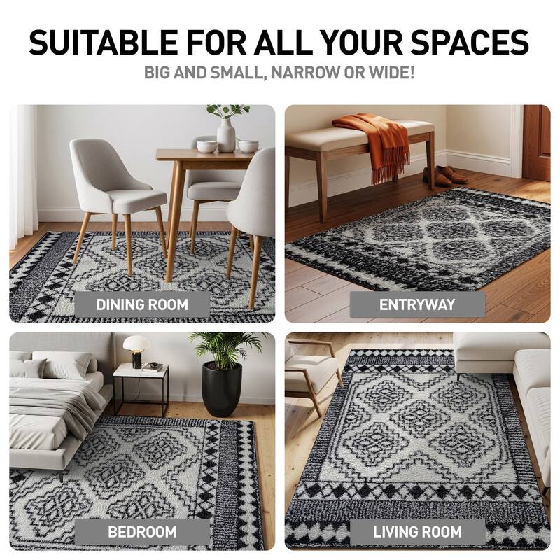 Geometric Shag Rug - Anthracite Dark Gray - Durable Rug for Living Room, Bedroom, or Entryway - Easy to Maintain