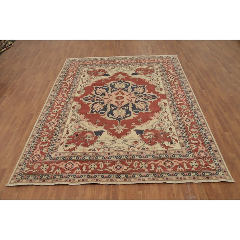 Hand Knotted Oriental 100% Wool Carpet Traditional Medallion Oranges & Rust Heriz (serapi) Area Rug - 10' 1'' X 8' 2''