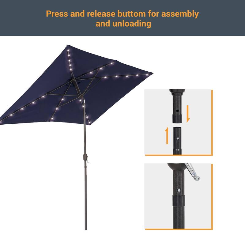 BONOSUKI Outdoor 10 x 6.5ft LED Rectangula Umbrella Patio Market Table Umbrella Aluminium/Steel with Tilt