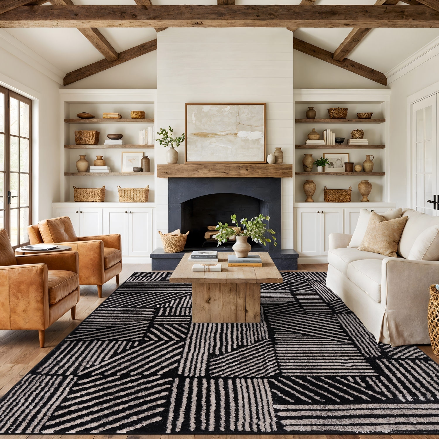 World Rug Gallery Contemporary Boho Stripes Black Area Rug