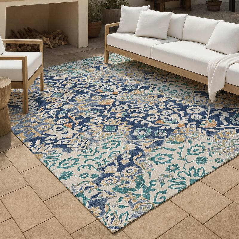 Machine Washable Indoor/ Outdoor Global Avon Chantille Rug - Navy - 2'6" x 3'10"