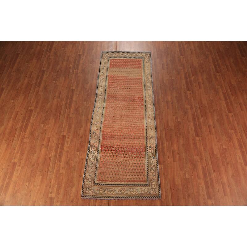Hand Knotted Oriental 100% Wool Carpet Traditional All-Over Oranges & Rust Botemir Runner Rug - 10' 2'' X 3' 7''