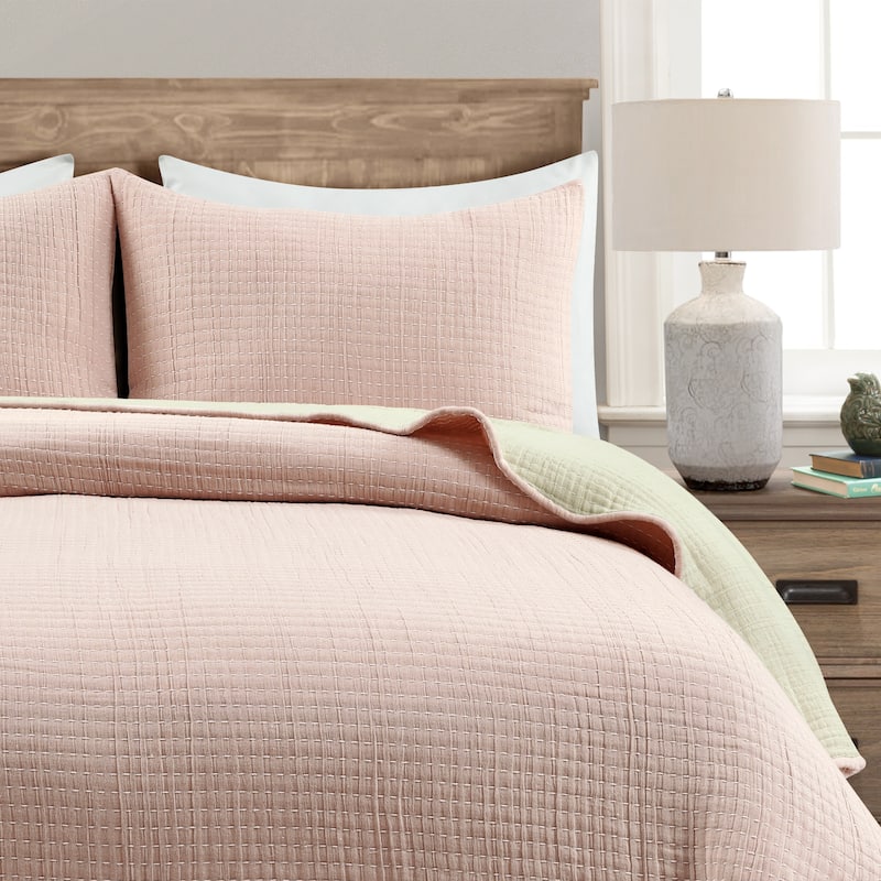 Lush Decor Solid Kantha Pick Stitch Woven Cotton 3-piece Quilt Set