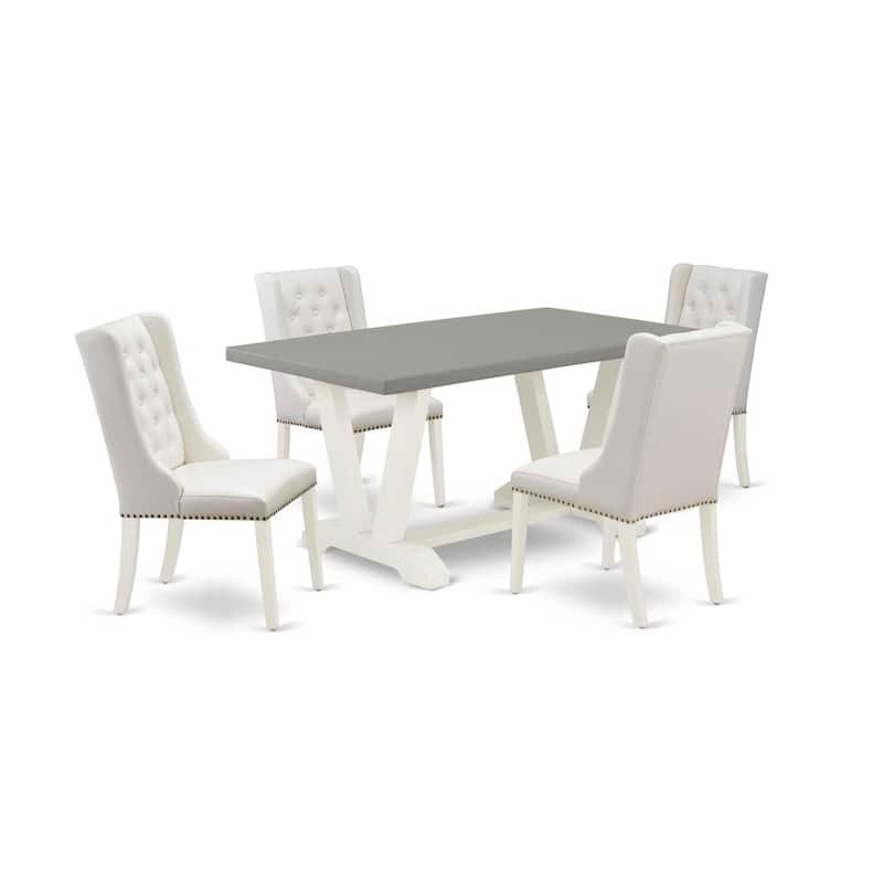HomeStock 5-Piece Rectangle Natural Oak Finish Solid Wood Top Dining Table with 4 Parson Chair