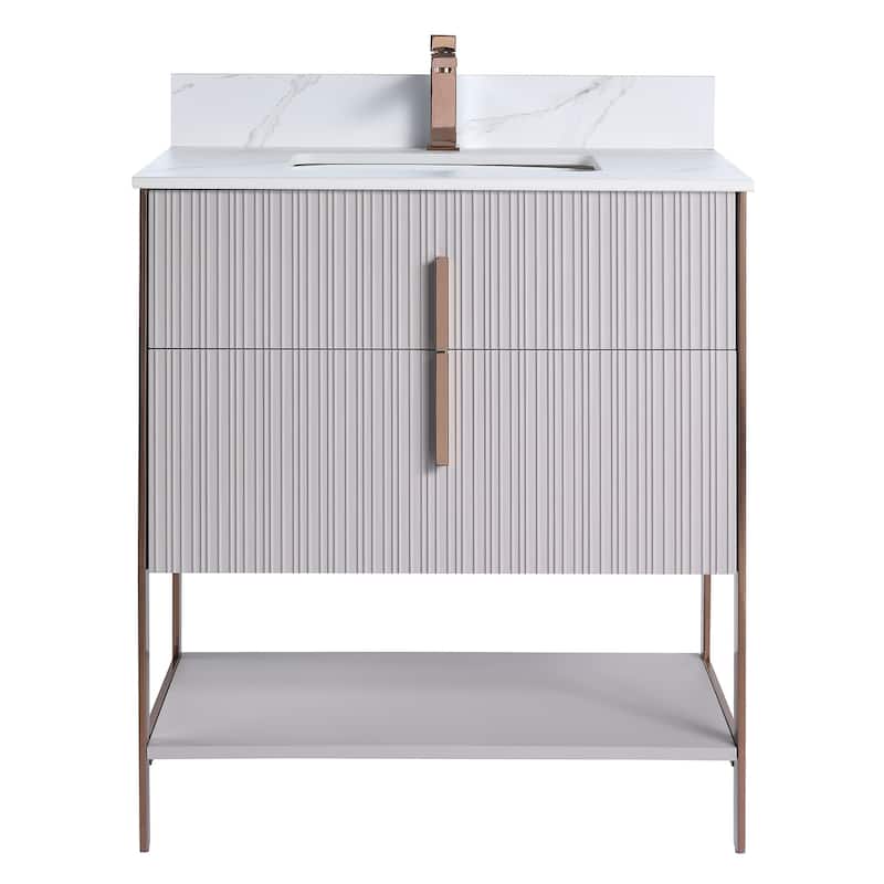 Fine Fixtures Serenity Modern Bathroom Vanity with White Carrara Stone Top