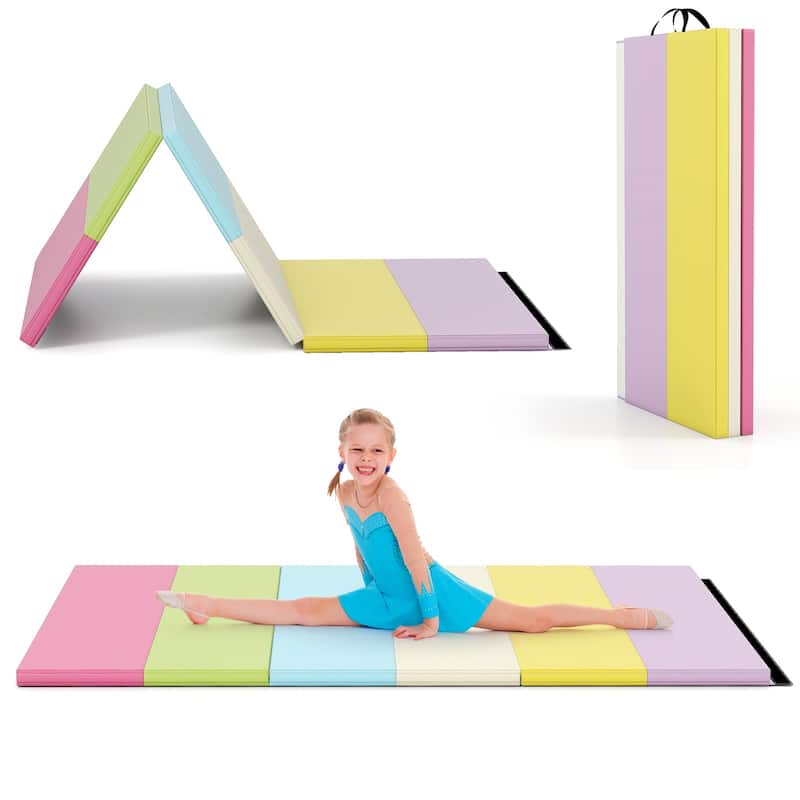 Multicolor Folding Gymnastics Mat Tri Fold Exercise Mat with Handles EPE Foam PU Leather - 71" x 47" x 1.6"