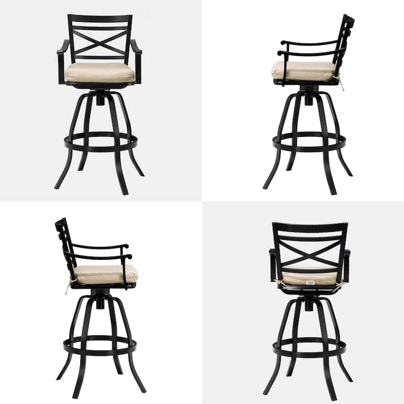 Pellebant Patio Outdoor Aluminum Swivel Bar Stools with Sunbrella Cushion - 21.7 in W x 16.5 in D x 46 in H