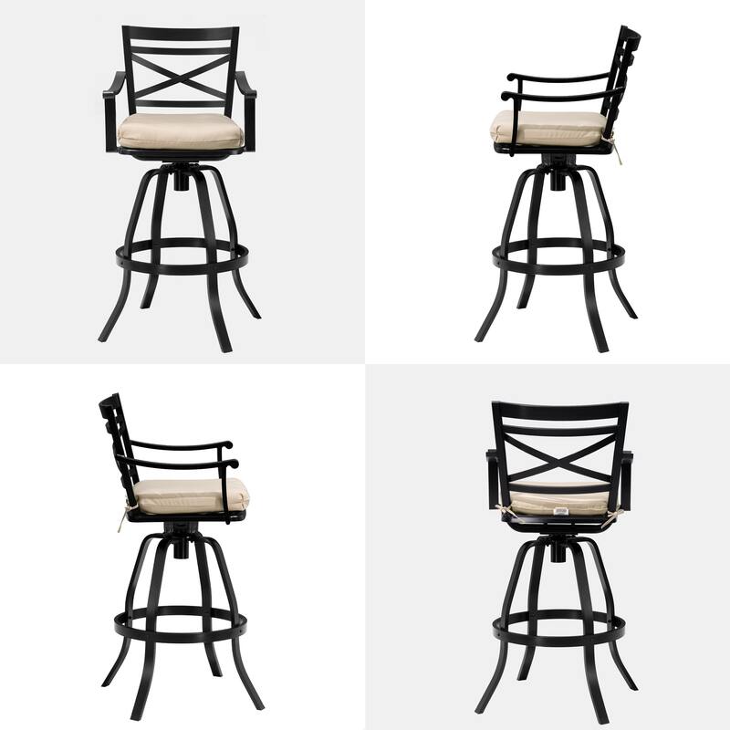 Pellebant Patio Outdoor Indoor Aluminum Swivel Bar Stools Dining Chairs with Sunbrella Cushion