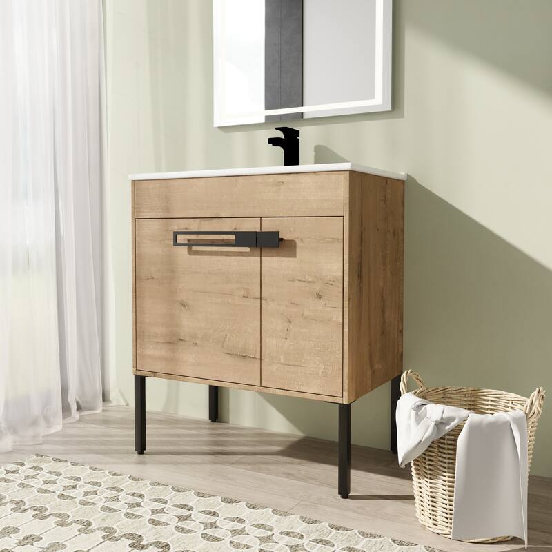 30" FreeStanding Bathroom Vanity with Sink, Floor Stand Bathroom Vanity with Soft Close Door and Adjustable shelf