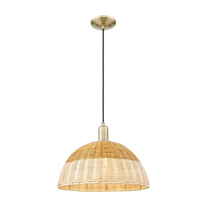 Innovations Lighting Downtown Urban - Natural Ballston Dome - 1 Light Cord Hung Mini Pendant with Basketweave Shade